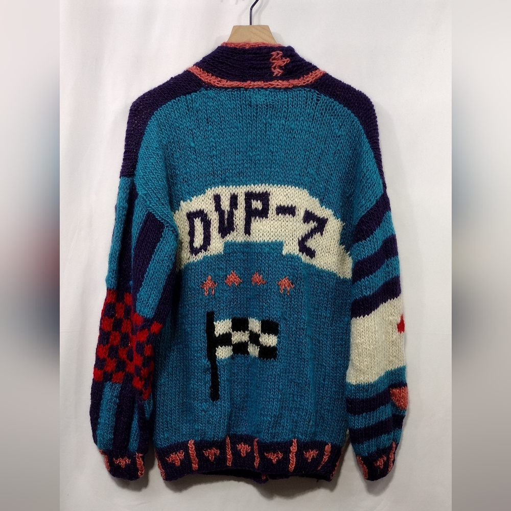 Vintage Bagnins Wool Graphic Sweater Cardigan Women's XL Handknit Boho Retro Y2K - Picture 5 of 8